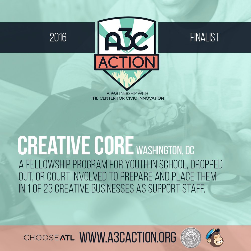 civicatlanta's tweet photo. Creative Core places at risk kids in apprenticeships in creative businesses. Hear their pitch @A3C Action next Fri https://t.co/SBdrEUtpHU https://t.co/ly2v2Wm2iA