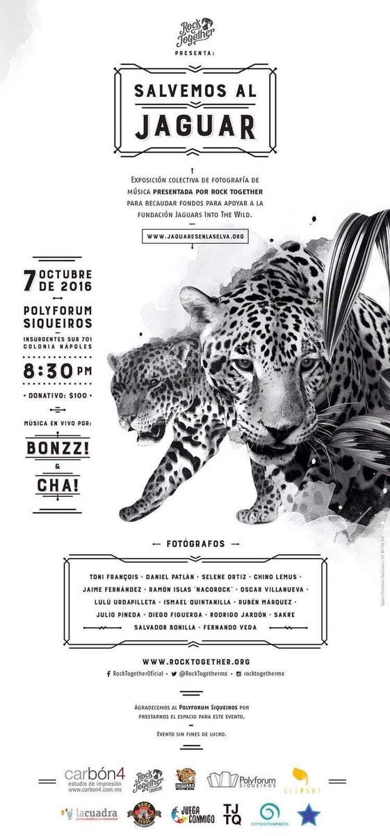LFanzine's tweet photo. Acompañen a @RockTogethermx a su primer evento para ayudar a una gran causa, salvar al jaguar. #FanzineSocial https://t.co/l2TiDvKBII