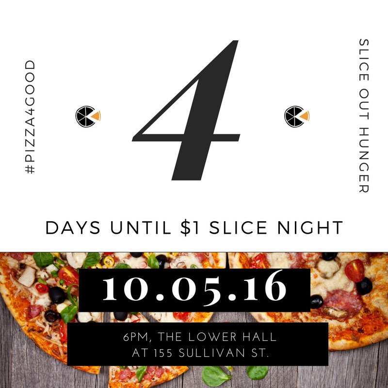 SliceOutHunger's tweet photo. Have you heard the news? $1 Slice Night is only 4 days away! #pizza4good #sliceouthunger https://t.co/cwvdJ183yC