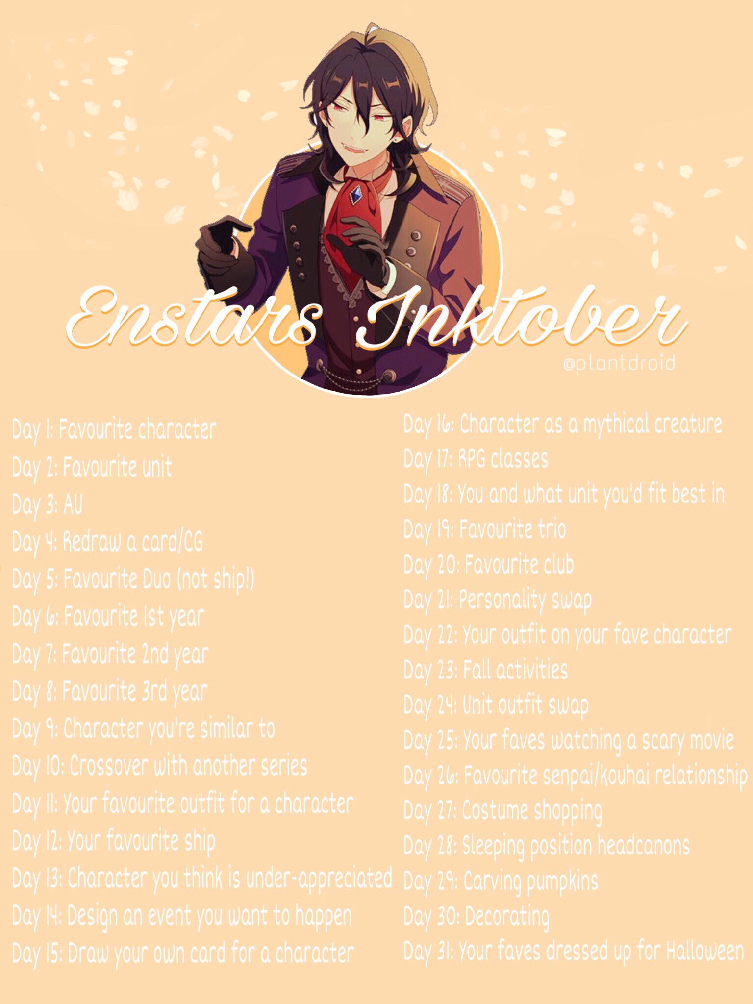 On Twitter I Made A List Of Enstars Related Inktober Prompts Use Enst Inktober In Your Tweets So I Can See Your Art Rt S Greatly Appreciated Https T Co A0kkdqhzm2