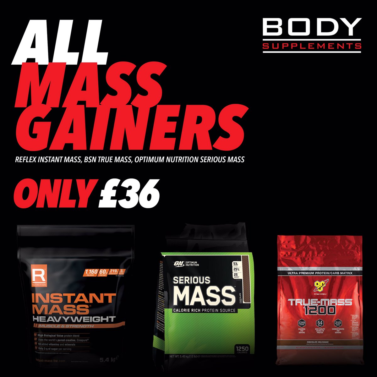 BodySupps1's tweet photo. WEEKEND Deals For You 💪
ALL MASS GAINERS Only £36.00!
Offer ends at Midnight tomorrow! 
Head over to the website now https://t.co/65Ugc7Ngbh https://t.co/Zml2nSL301