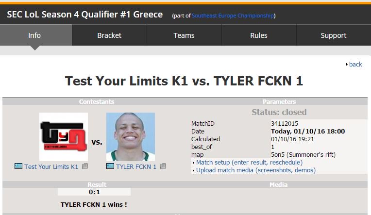 tylesports's tweet photo. TyL.K1 lost to Tyler Fckin 1 and ended up in the 4th place #ESL #SEC LoL 1st qual Greece. #TyLeSports https://t.co/UGfbqH79rg