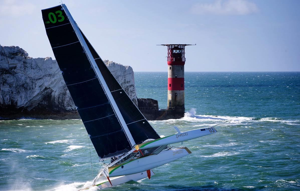 Incredible photo of Phaedo 3 on the 2016 #RoundTheIsland race. #IsleOfWight #Cowes #TheNeedles