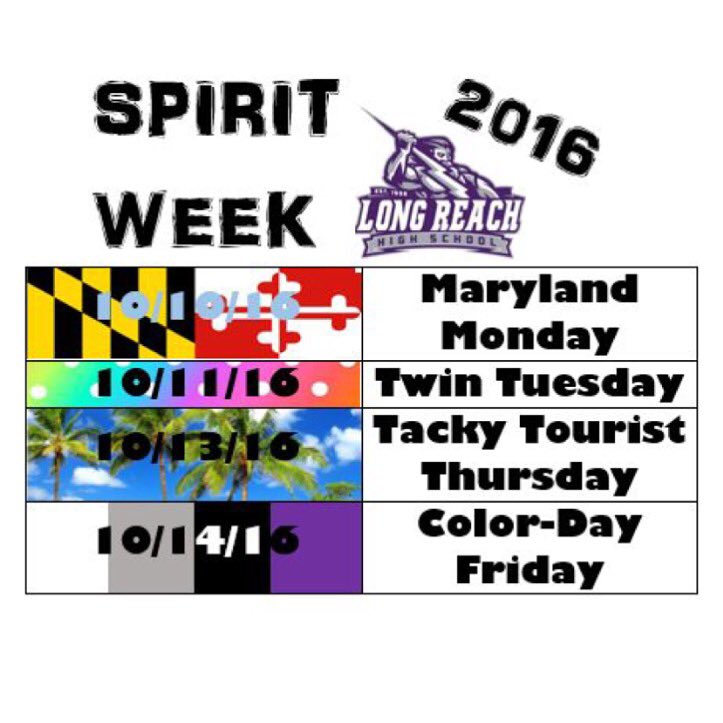 LR_SGA's tweet photo. Spirit Days for Homecoming 2016 are here! Show your Long Reach spirit! https://t.co/H9YqeatFq9