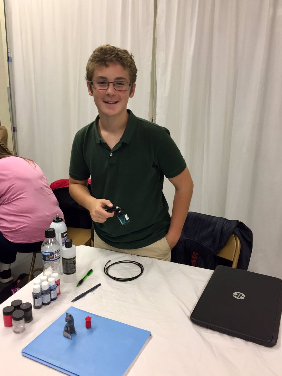 Justin showcases his 3D creations at conFLUX.#makerspace #3dprinting