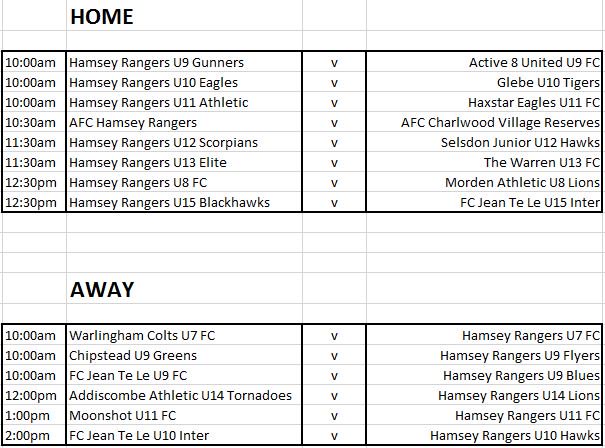 HamseyRangers's tweet photo. Tomorrow fixtures... With games against @glebefootball @CVFC_Sundays @Warlinghamfc and @chipsteadfcsurr https://t.co/VXkCQmBcCm
