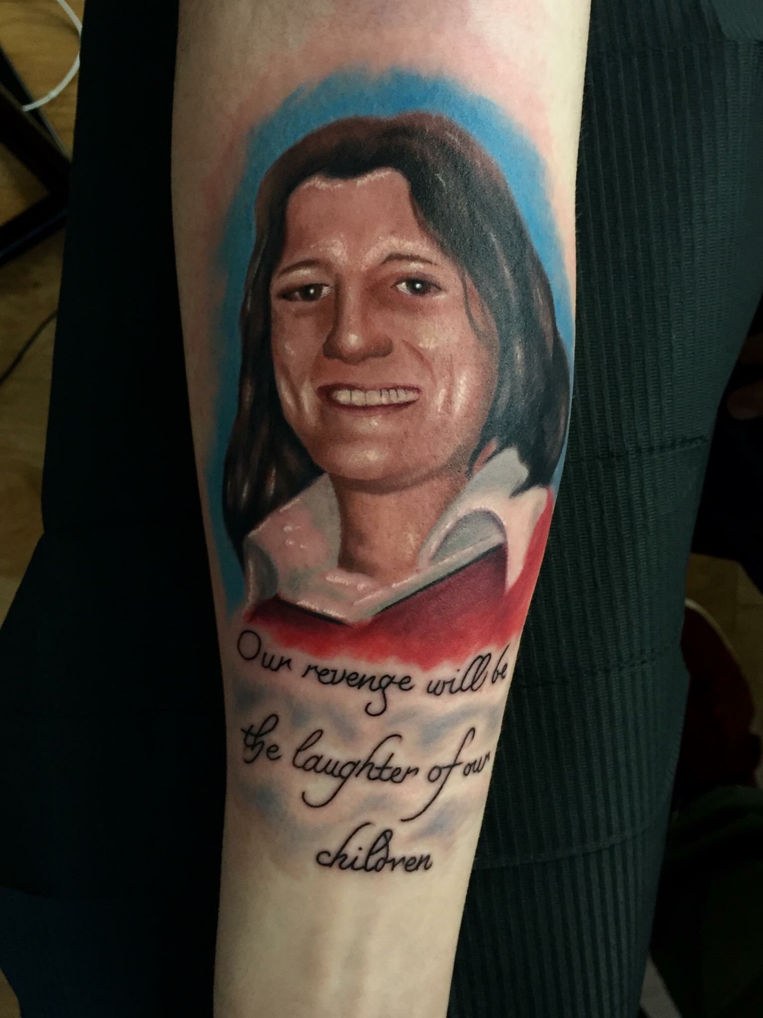 Irish Unity en X: "An excellent tattoo of Bobby Sands by Michael Kelly from Free Derry. "Our revenge will be the laughter of our children." https://t.co/HfRK6ZsMhA" / X