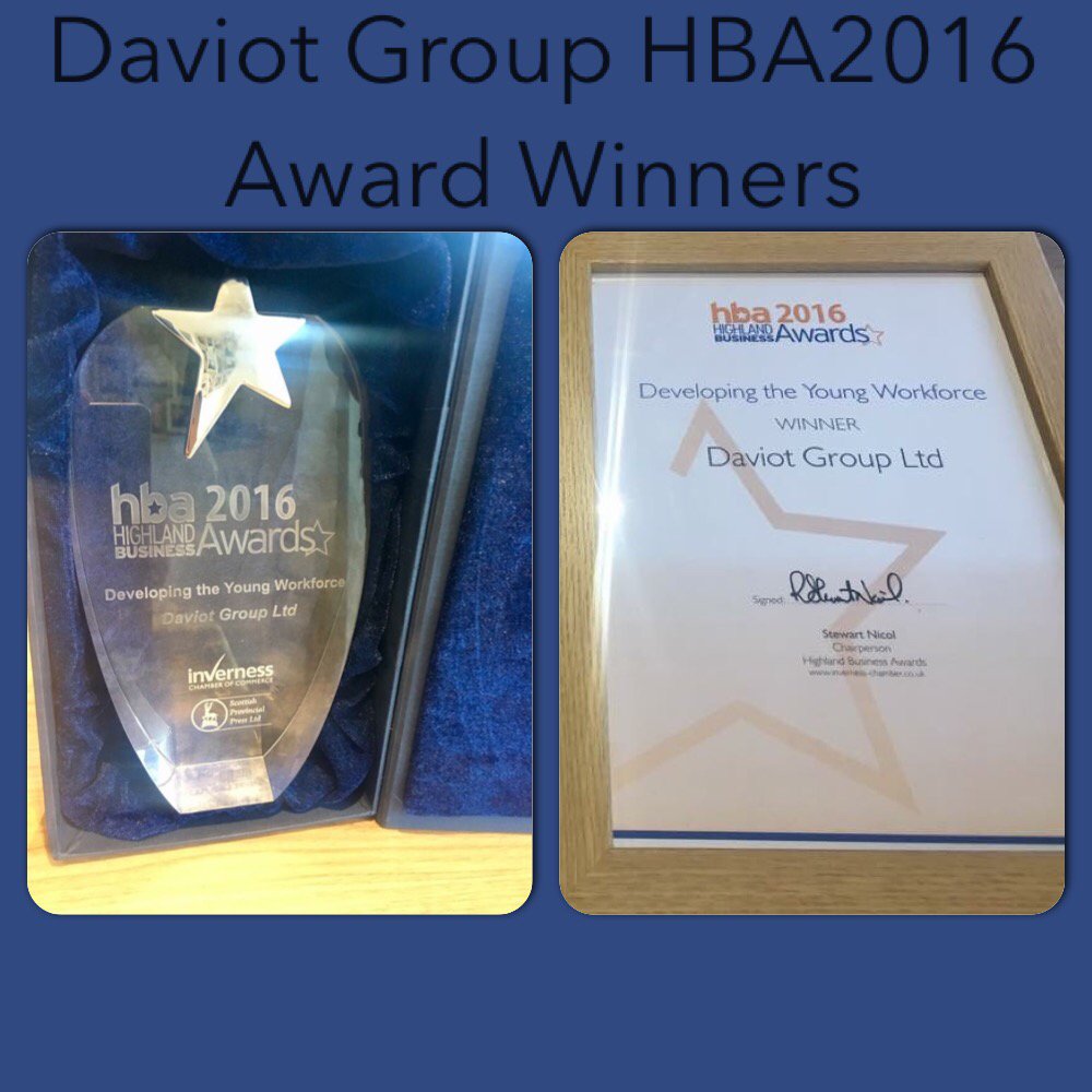 miinverness's tweet photo. @daviotgroup were AWARD WINNERS at the #HBA2016 yesterday in the “Developing the Young Workforce” category #HighlandBizWk #apprenticescheme https://t.co/MMGbwSi1Ni