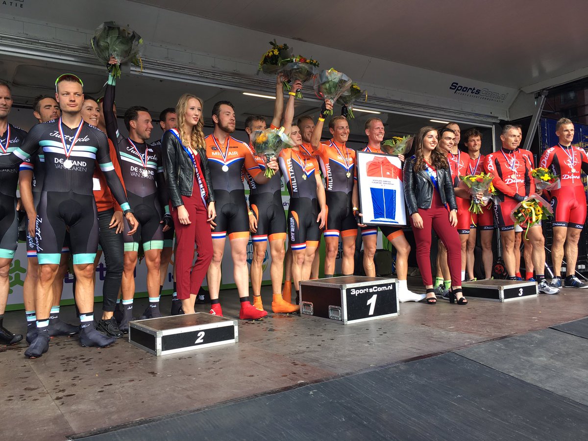 1) Defensie. 2)Just cycle team. 3) Sauna Diana. Uitslag officieus NK #tijdrijden #bedrijven