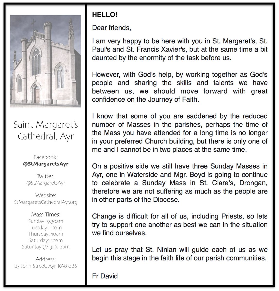 A hello from Father David...
