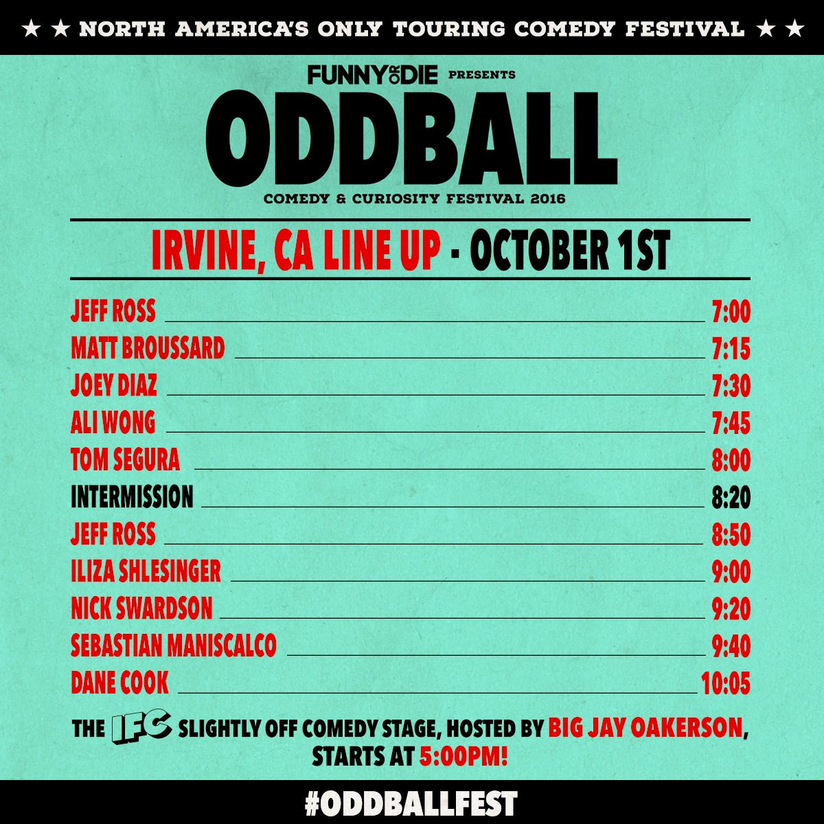 For all the beautiful people in Irvine, coming down from LA - here's your star studded lineup for tonight! bit.ly/OddballFest201…