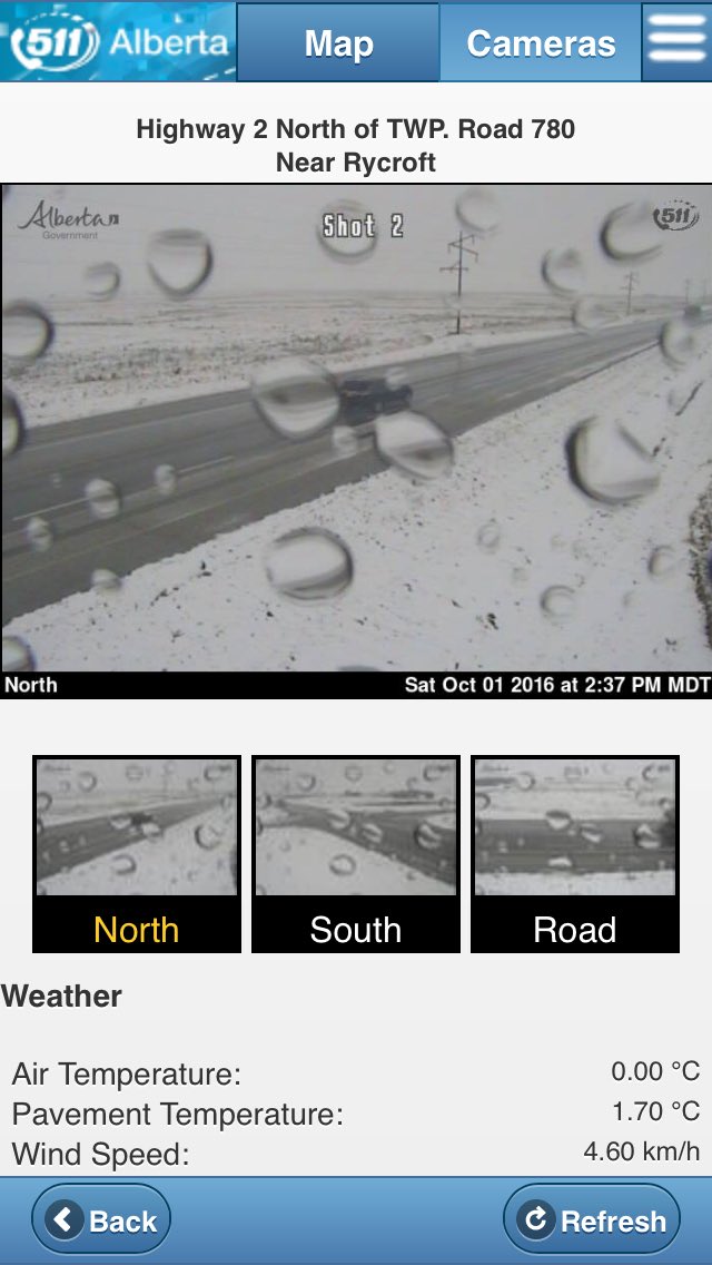 MacKenz01377517's tweet image. @jessebeyerWX @joshclassenCTV @kevinoweather Snow in the Grand Prairie Area (this shot north of the GP according to Alberta 511 cameras)