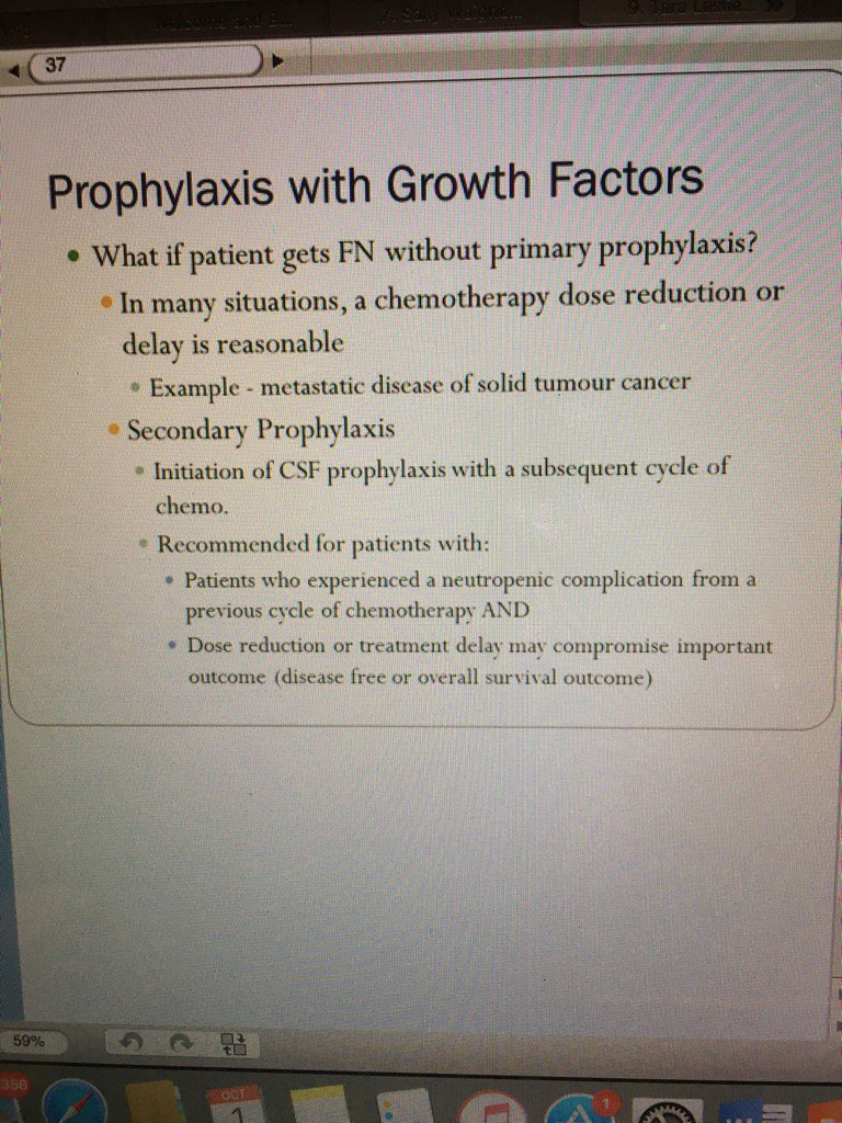 tina_hemepharm's tweet photo. Who gets growth factors? Febrile neutropenia primary vs secondary prevention #ofd16 #capho https://t.co/XhcrQSQU2X