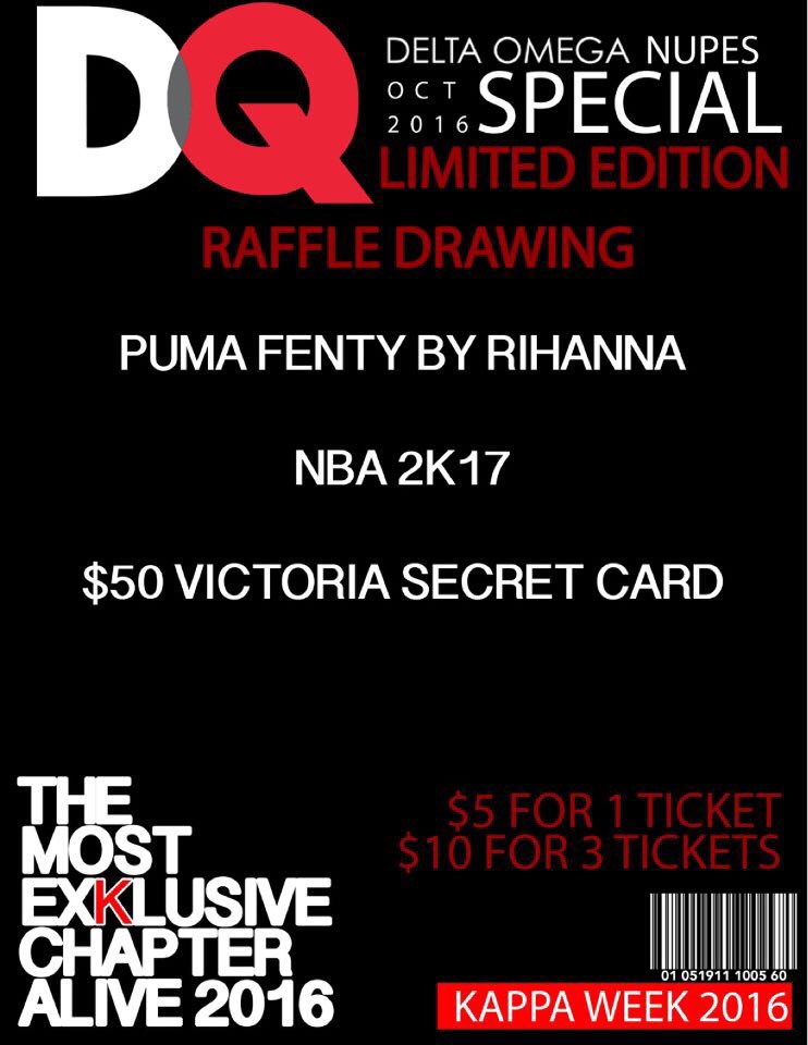 __Adonai's tweet photo. Raffle for #KappaWeek2k16 .. win some Fenty Rihanna slides, 2k17, or a $50 Victoria Secret gift card. All from your very own @DQKappas https://t.co/NacIVxHQcC