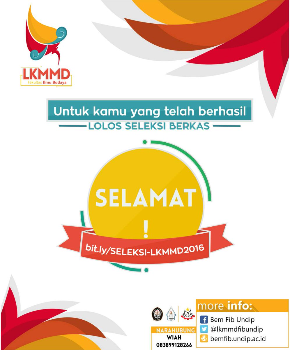 [PENGUMUMAN LOLOS BERKAS]
Selamat pagi FIB dan sekitarnya!
Selamat kepada peserta LKMMD FIB yang telah lolos berkas. bit.ly/SELEKSI-LKMMD2…