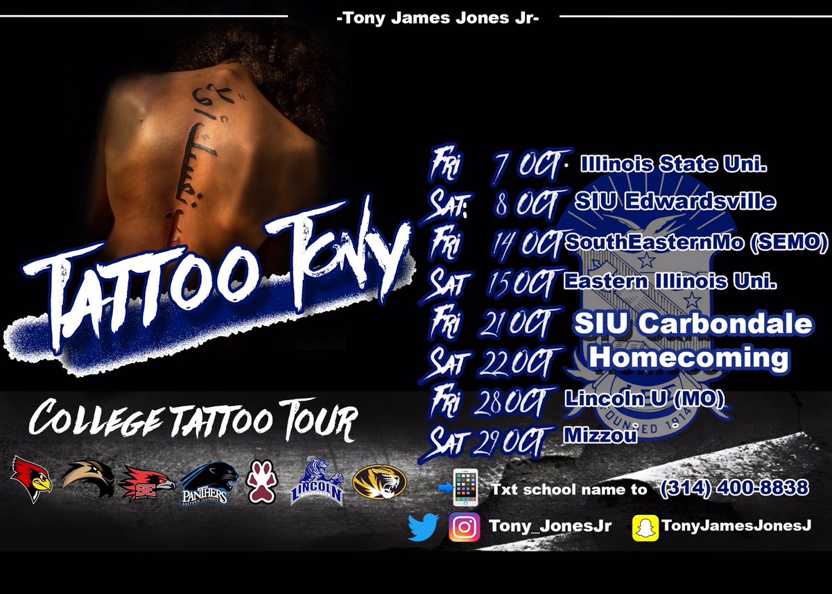 TStreets741ST's tweet photo. #TonyTattooTour 😈 #OfficialDates txt your college to the # above to book appts #LincolnU #Mizzou #Siue #Isu #Eiu https://t.co/SBNYHJt307