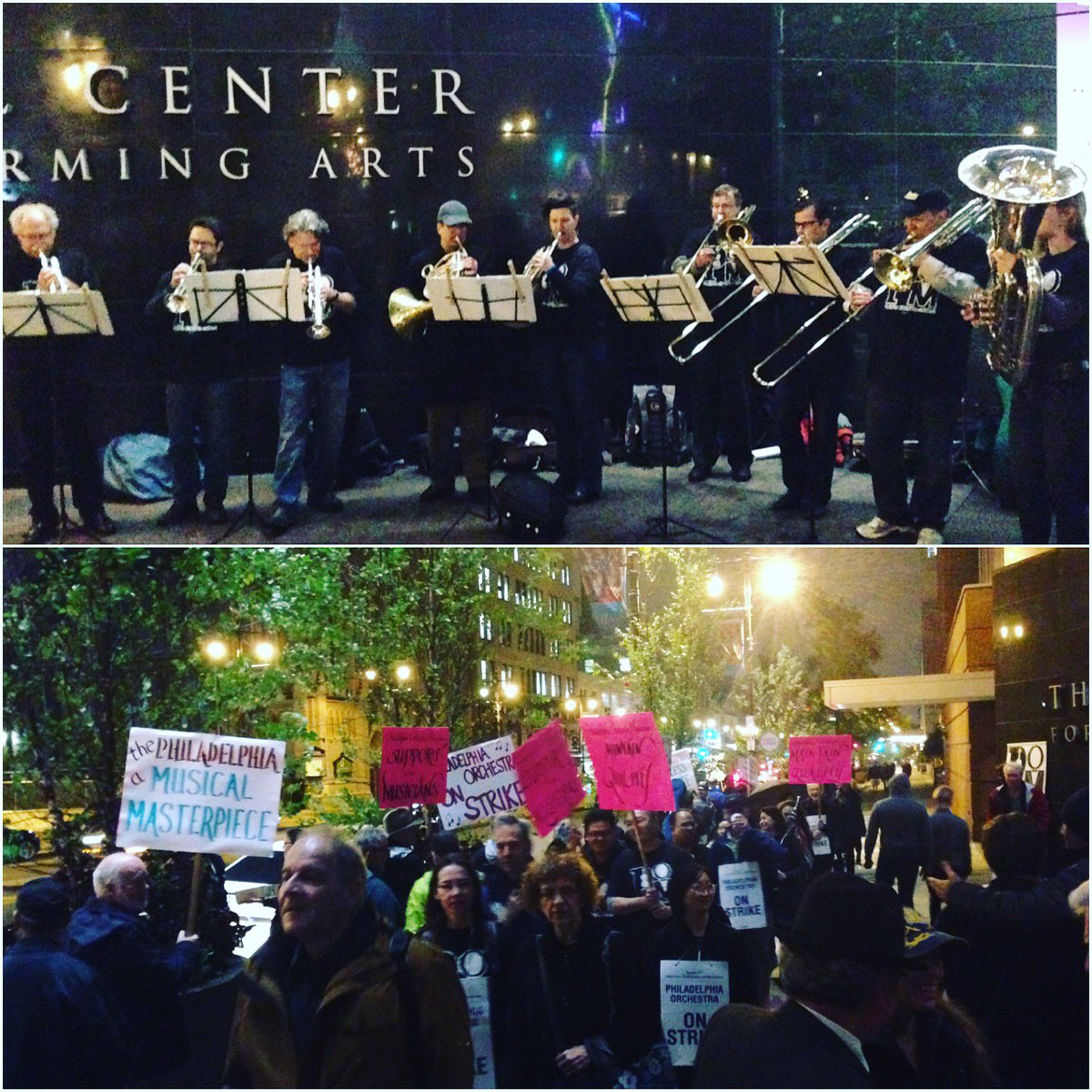Brass ensembles at the picket line. Read more about our strike at pomusicians.org/news/philadelp…