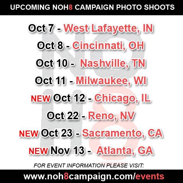 NOH8Campaign's tweet photo. Join the @NOH8Campaign at one of our upcoming events! More info at https://t.co/27hTYpkgKB Spread the word! #NOH8 RT https://t.co/2VZ0UlJqSY