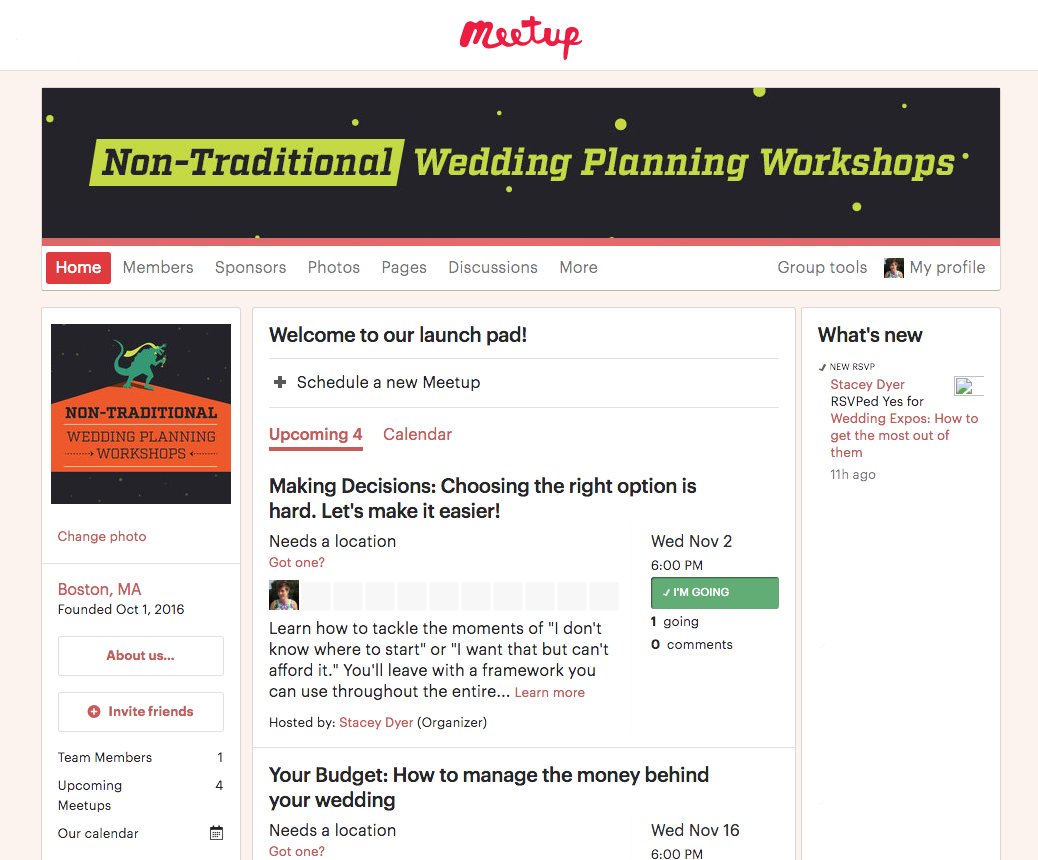 Non-traditional #weddingplanning workshops coming to BOSTON! Join the <a href="/Meetup/">Meetup</a> group here: meetup.com/Non-Traditiona…