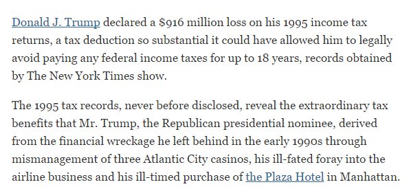 JuanMaBiaggi's tweet photo. .@realDonaldTrump how profitable is to lose $916 million and not pay taxes for 18 years? #CheatingCulture https://t.co/VitvsrUSyK