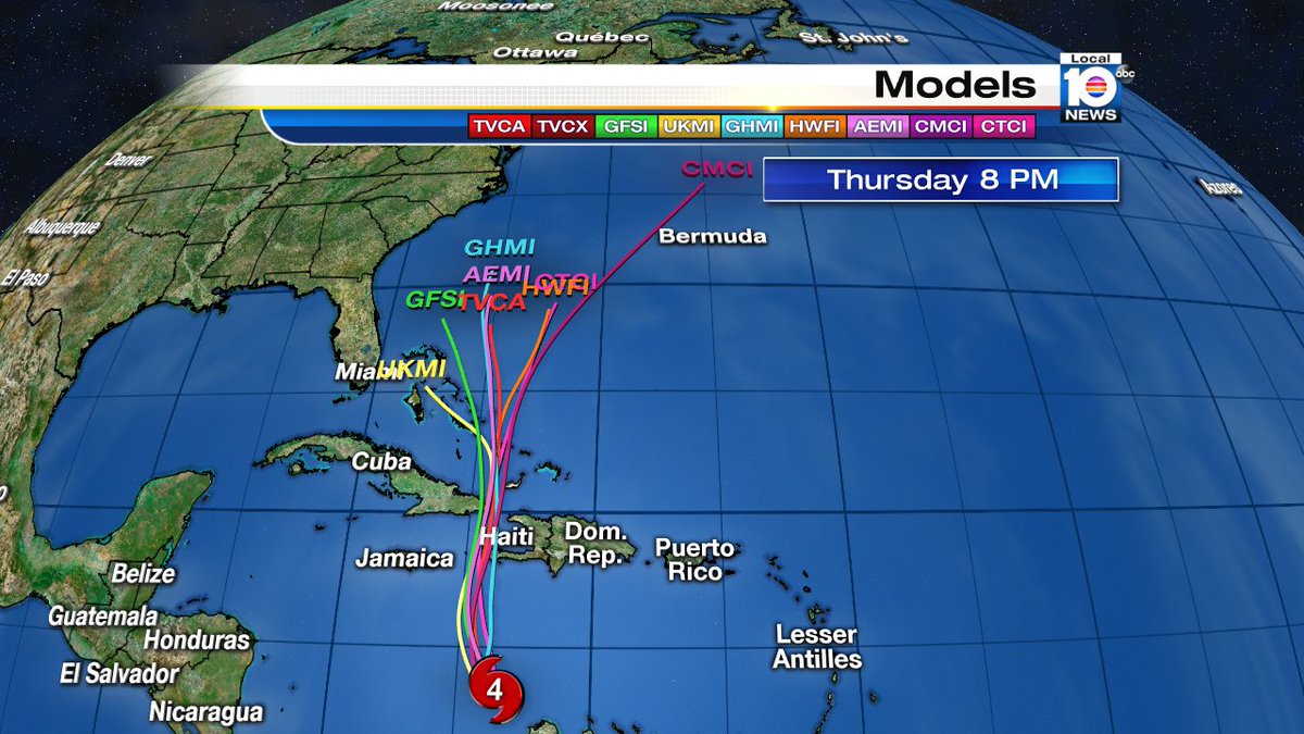 Latest models are in on Hurricane Matthew. @TrentAricTV says they are slightly further east tonight. https://t.co/pJyJCOzC8h