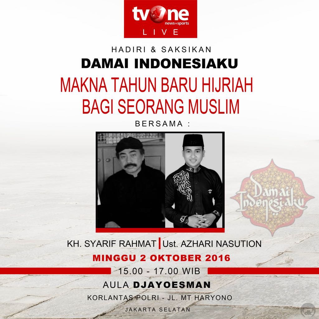 nasutionazhari1's tweet photo. Kajian @damai_tvone  sore ini akan berbicara mengenai Hijrah. 
With @nasutionazhari1 &amp; @KH_Syarif, @agungizzulhaq https://t.co/meALpzG0Wx