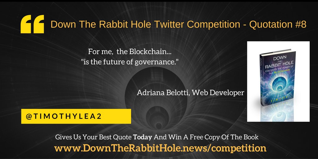 TimothyLea2's tweet image. Governance is such an strength of #blockchain.  Full auditability - Very powerful. @abelotti . Get your quotes to us!! Only 13 days to go!