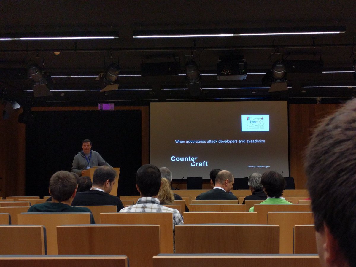 acpyss's tweet image. Sunday keynote about computer security and python by @lostinsecurity . @NSAGov are you watching this? #pyss16