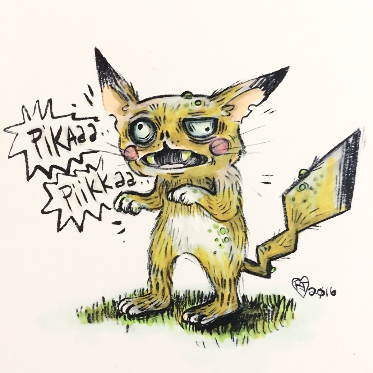 rhodorajacob's tweet photo. #Zombie #pikachu for #inktober!! I will be creating #zompokemon for all of #October! Happy#drawlloween2016 #PokemonGO #mabsdrawlloweenclub https://t.co/PEFVDYBHWW