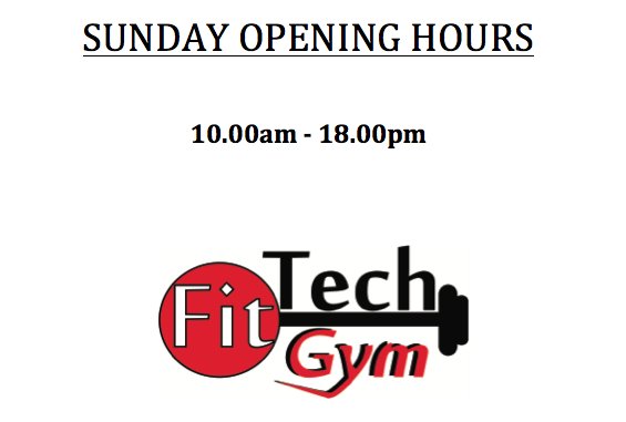 FittechGym's tweet photo. @FitTechGym Sunday opening hours now 10.00 am - 6.00pm!! #nodaysoff https://t.co/piBnyKPABl