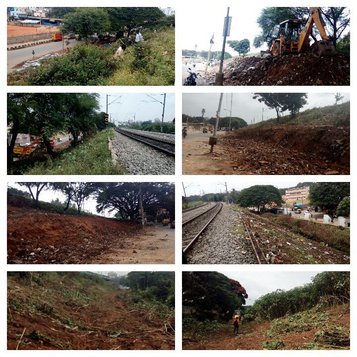 Before and after photo of cleanliness drive between Bangalore east and Bangalore Cantt at km 349/700-350/000 UP &amp; DN