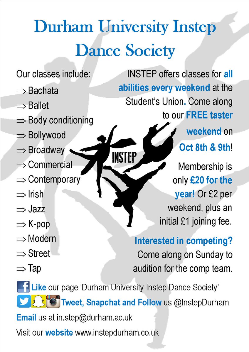 InstepDurham's tweet photo. This Thursday join the Instep girls in the @durhamSU to learn more about our society, including our @TeamDurham comp team. #Jointhefun! https://t.co/p5P7HijzpL