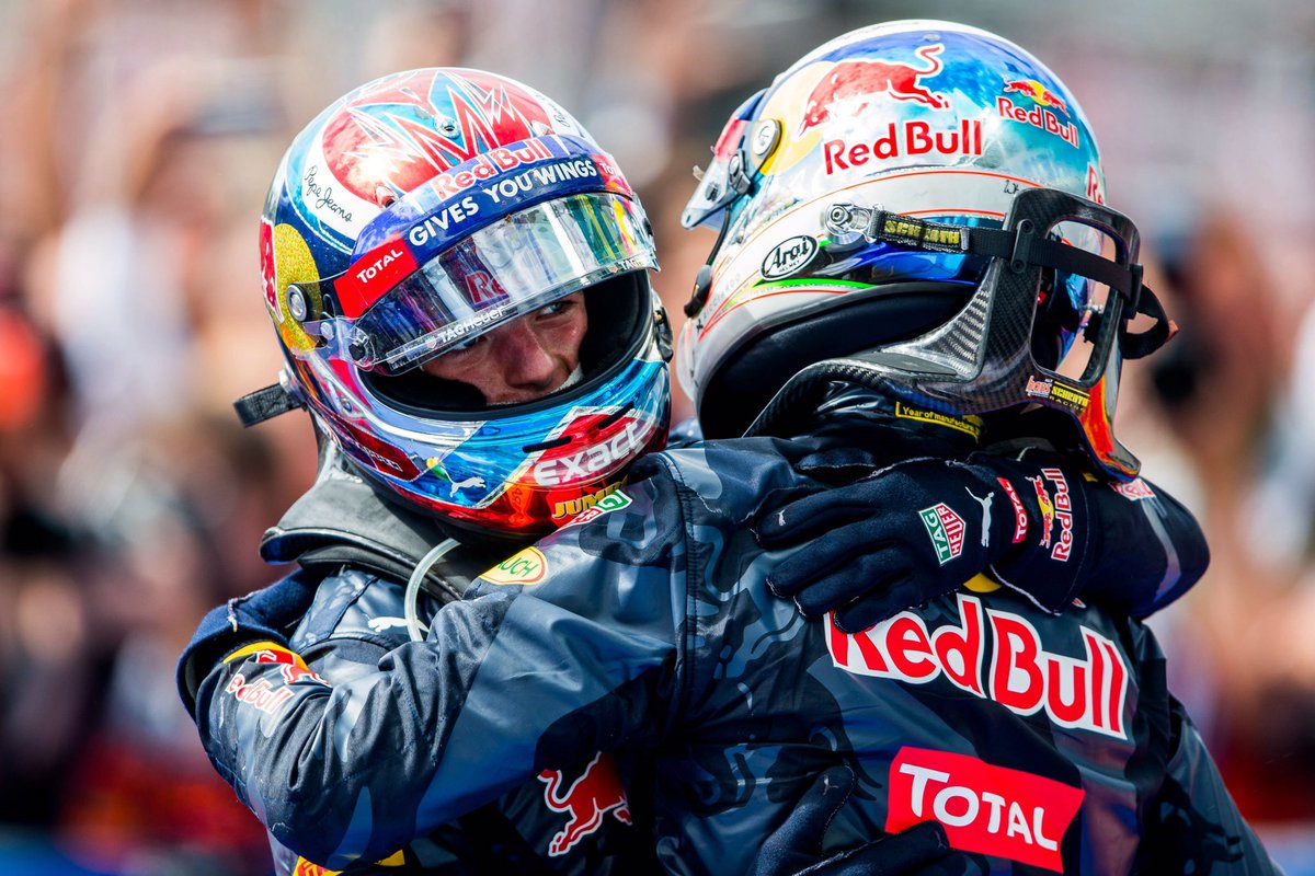 redbullNED's tweet photo. Taking the stage!!! 🏆 Daniel P1 en Max P2!!! #F1 #MalaysianGP #geeftjevleugels @redbullracing https://t.co/RSIGrogqpj