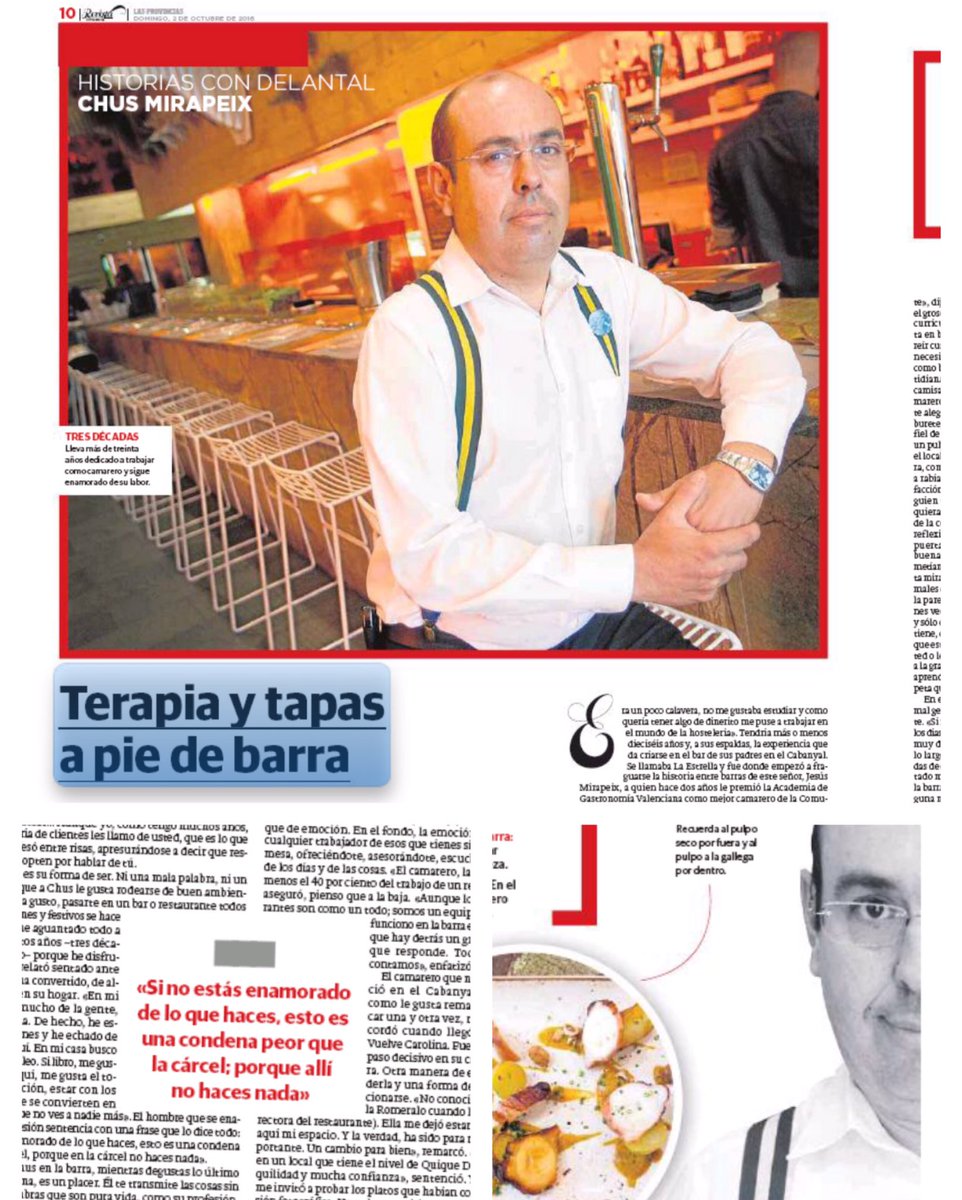 JesusTrelis's tweet photo. En @lasprovincias papel ponemos el delantal a @chusmirapeix y descubrimos lo nuevo de #VuelveCarolina de @QiqeDacosta LA VIDA DESDE LA BARRA https://t.co/slIl36xLLC