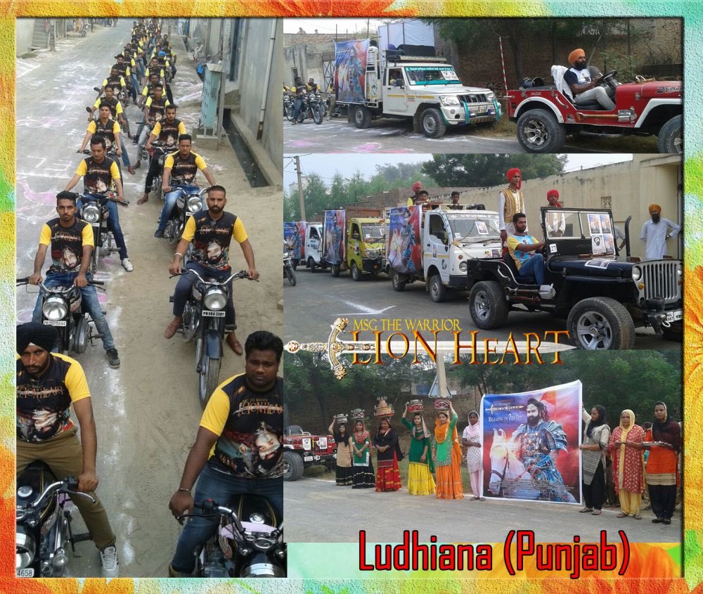 Gurmeetramrahim's tweet photo. #5DaysToLionHeart Superb Promotional Road show by Ludhiana Fans amid enthralling thrill &amp; ecstatic aura! Blessings! https://t.co/H70qIjnNc4