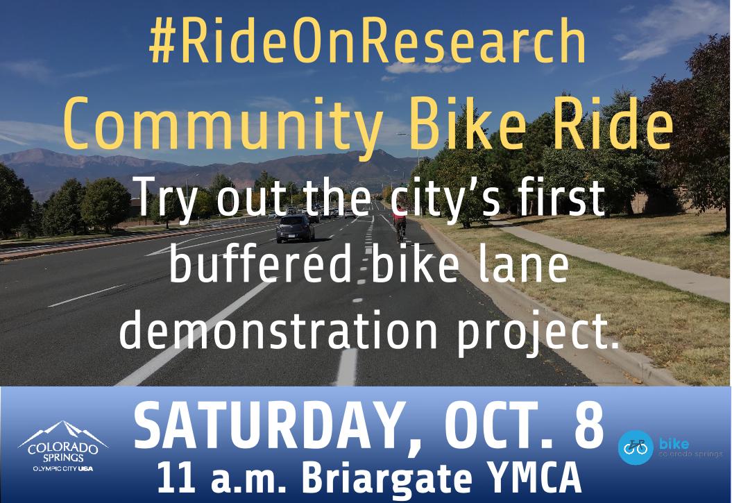 CityofCOS's tweet photo. Give the new bike lanes on Research a try! Join us for a community ride on Saturday, October 8th! #bikeCOS #RideOnResearch https://t.co/nIKMqLKpiF