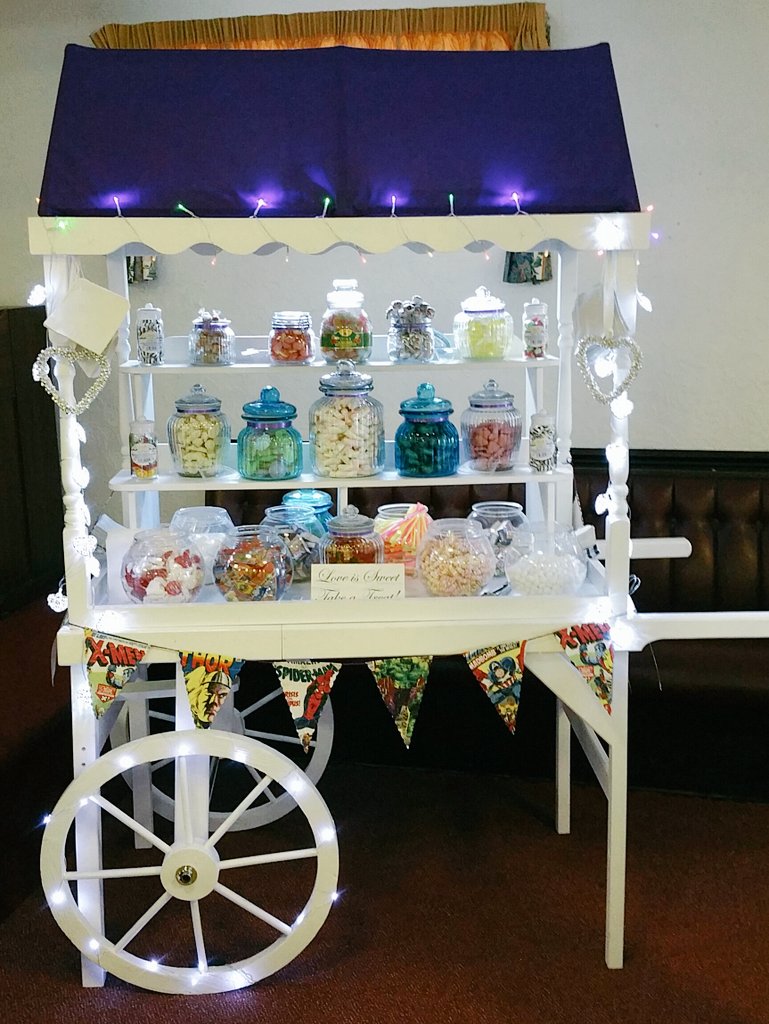 CartsConfetti's tweet photo. The #wedding sweet cart getting a run out in #Beverley. Rocking a #Marvel theme. #partytime https://t.co/HqbayiDvNg