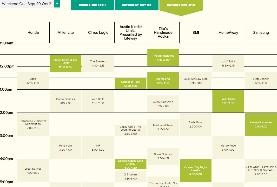 txmusicoffice's tweet photo. Attending #ACLFest today? Don't miss #TXMusic's @KaceyMusgraves @ShaneSmithMusic @wildchildsounds @ginachavez @QCNH @Spiritualettes_ &amp; more! https://t.co/u6ZNP2mdpI