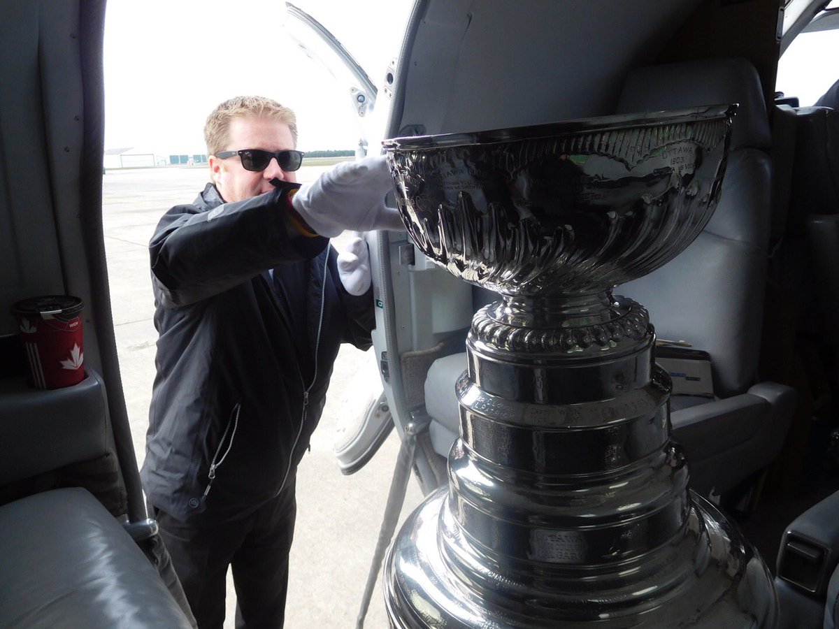 NHL's tweet photo. Planes and automobiles later, the #StanleyCup has landed in Marquette, MI for some @HockeyvilleUSA community surprises. https://t.co/wdrqHvIcA0