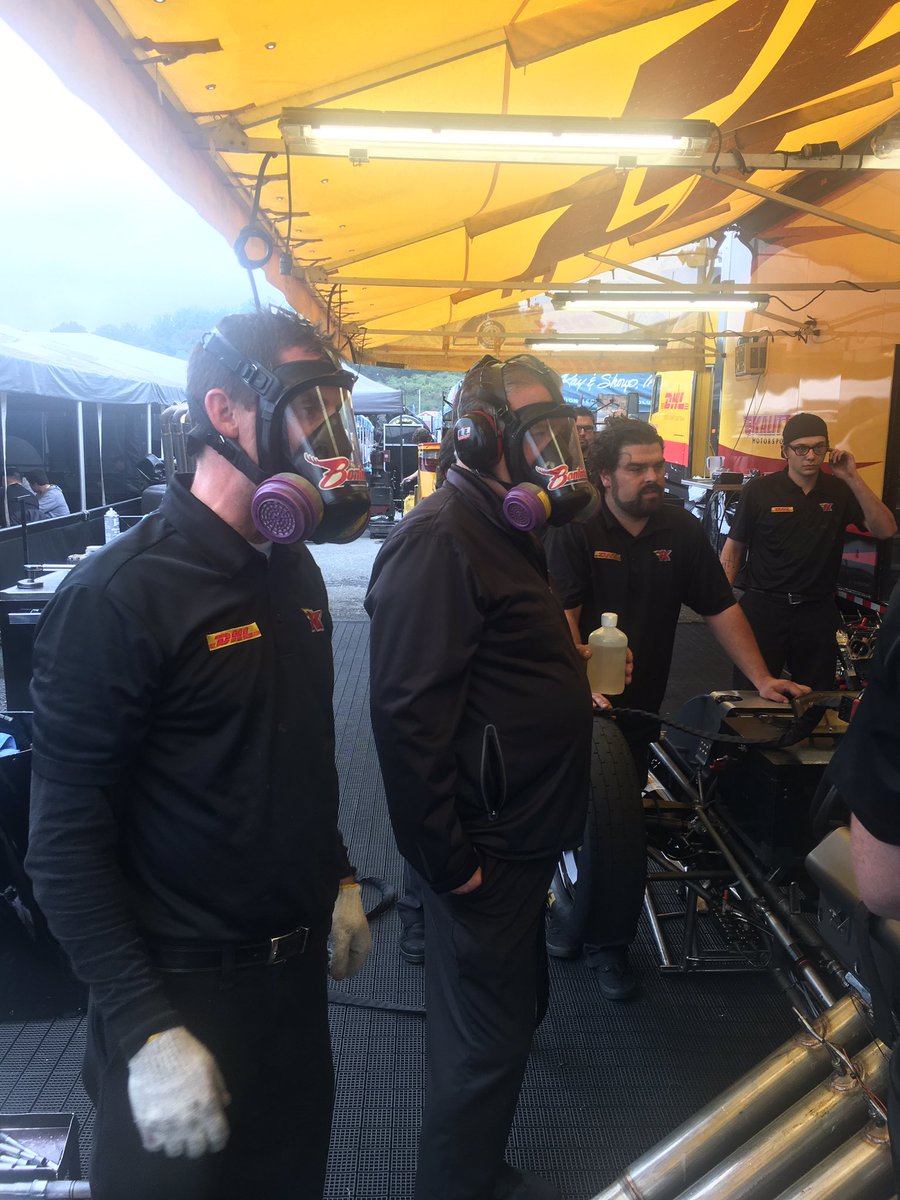 delworsham's tweet photo. Masks on. Means only one thing! Time to warm up the @DHLUS @ToyotaRacing Camry for round 2! #NHRA #KeystoneNats https://t.co/fIq9BBueVz