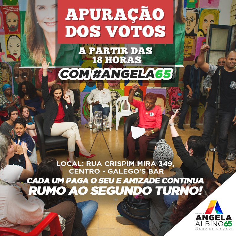 angela_albino's tweet photo. #18H TEM APURAÇÃO DOS VOTOS COM #ANGELA65
E você tá super convidado(a) pra passar energia boa pra gente!
#RumoAo2ºTurno https://t.co/ekroAY8ZAv