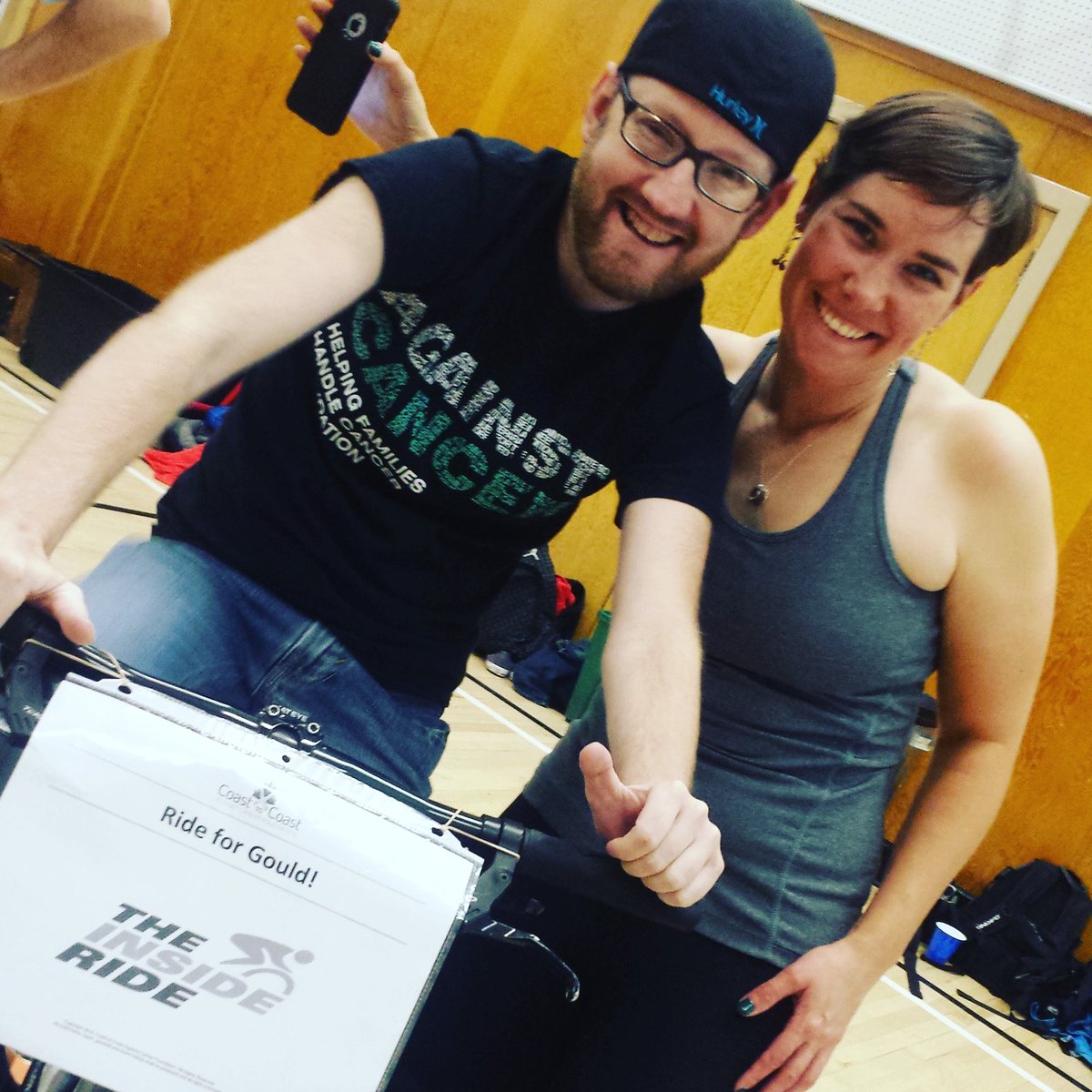 Topher and Erin from Helping Families Handle Cancer <a href="/HFHC_Calgary/">Helping Families</a> raising the roof at The Inside Ride Calgary !