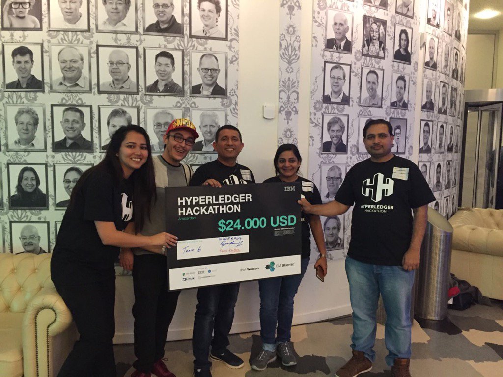 DTanna's tweet photo. Team #toblockchain wins special price at #hyperledger #abn #hackITon https://t.co/pCJh6IdM8C