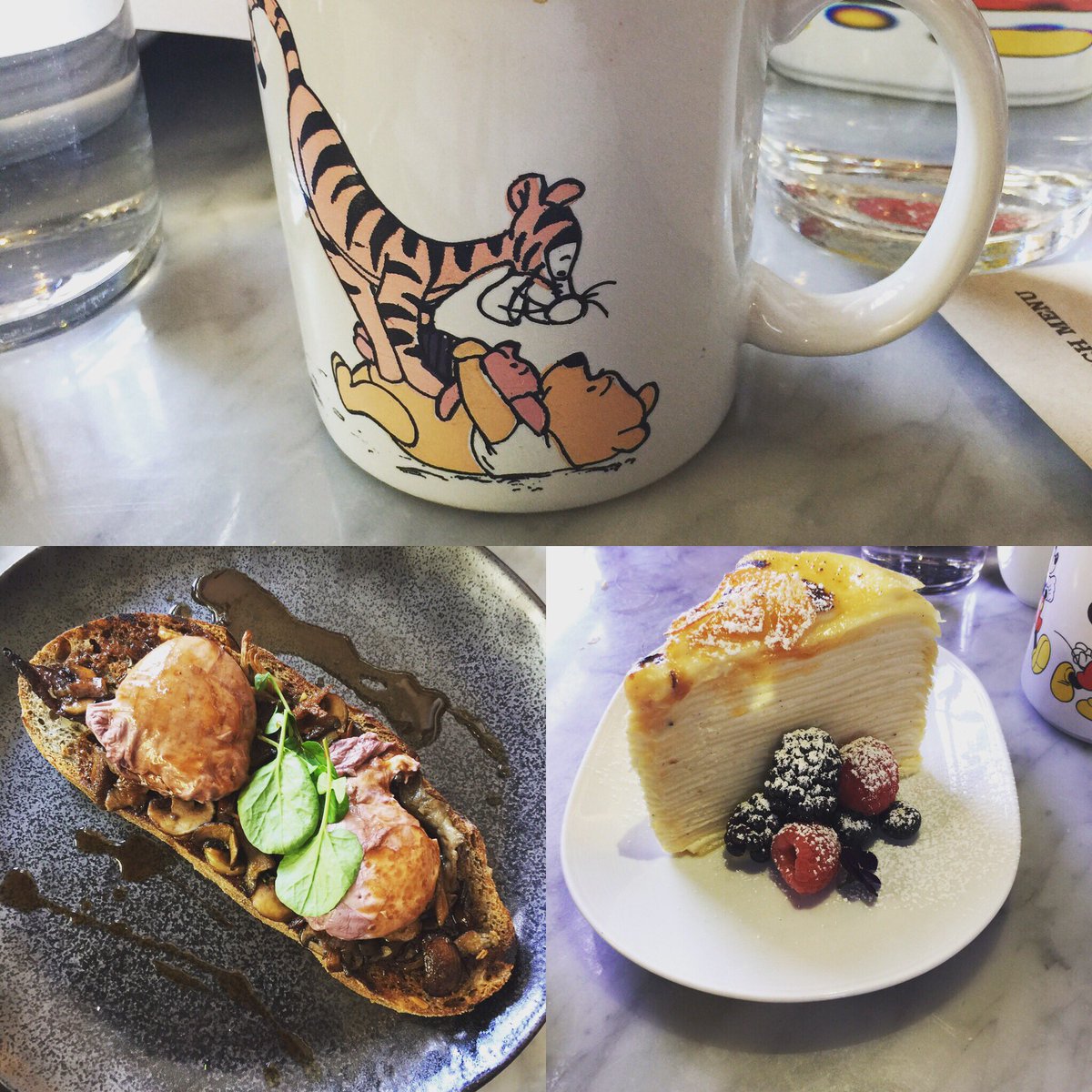 AmyVitale's tweet photo. Red Wine Poached Eggs &amp; Crepe Cake @spoonandstable The waiter even matched my personality with my coffee cup. How sweet! 😊 #spoonandstable https://t.co/fWl2XjLQJa