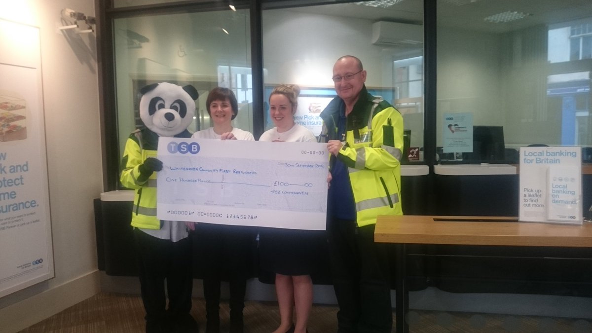 whitehavencfr's tweet photo. TSB bank Whitehaven cheque presentation to Whitehaven responders at the awareness day https://t.co/WLYmaAamMW