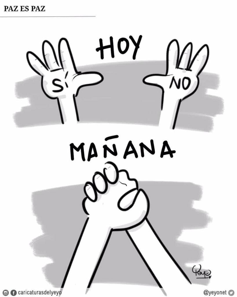 HOLLMANMORRIS's tweet photo. La paz también es que cuando gane el SÍ le demos la mano a los del No. https://t.co/b23POG7Bc1