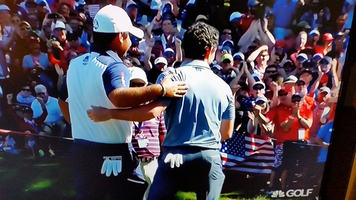 patrickhmcg's tweet photo. #Coolestmoment @rydercup Shot for shot. Putt for putt. Taunt for taunt. Fist bump for fist bump. #bestgolfever https://t.co/a0dYtwzBuW