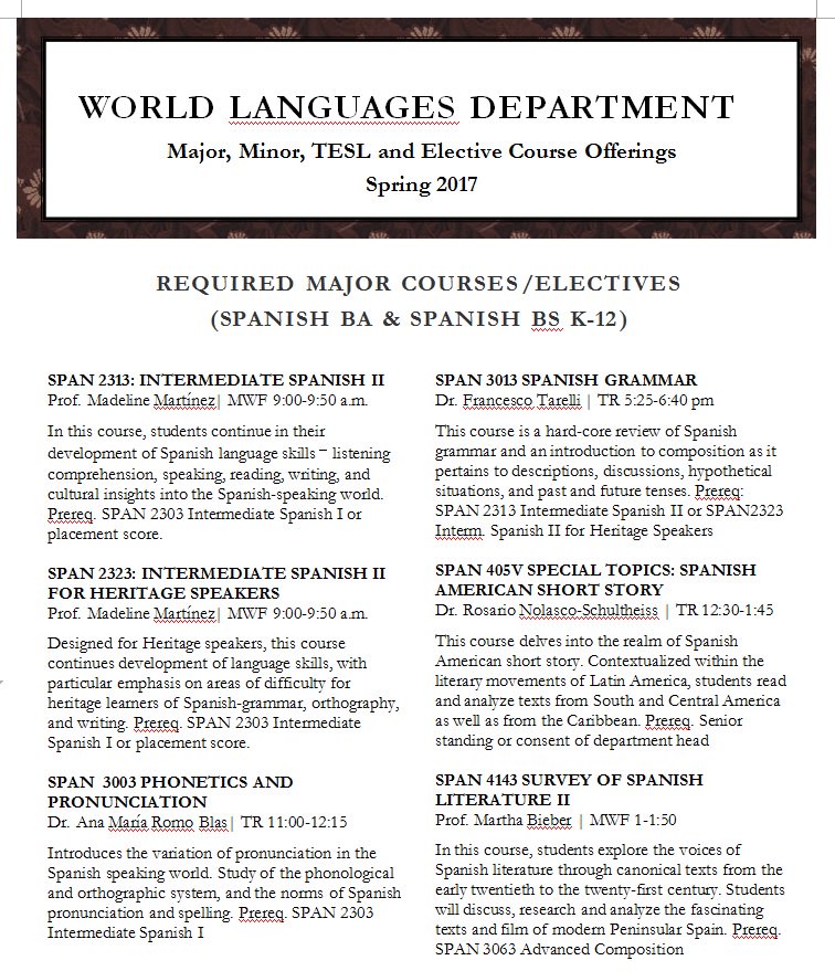 UAFS_LangsComm's tweet photo. Check out some of the great courses coming up in Spring 2017 #UAFS https://t.co/xWG2e9HSWl