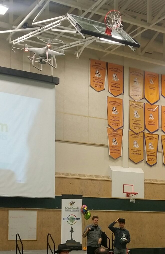 PatThagard's tweet photo. Mark and Jason have some fun with a drone at the Google Summit bright and early on day 2 #gafesummit #Yellowknife https://t.co/NBms4nVzM2