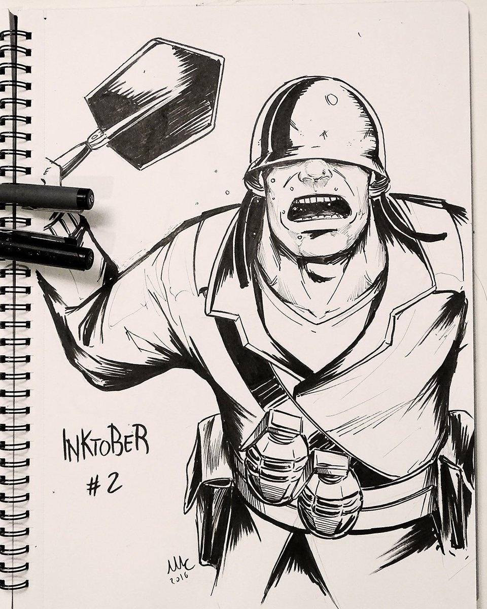 2nd Inktober. Soldier from Team Fortress 2, for "noisy"
#inktober #inktober2016